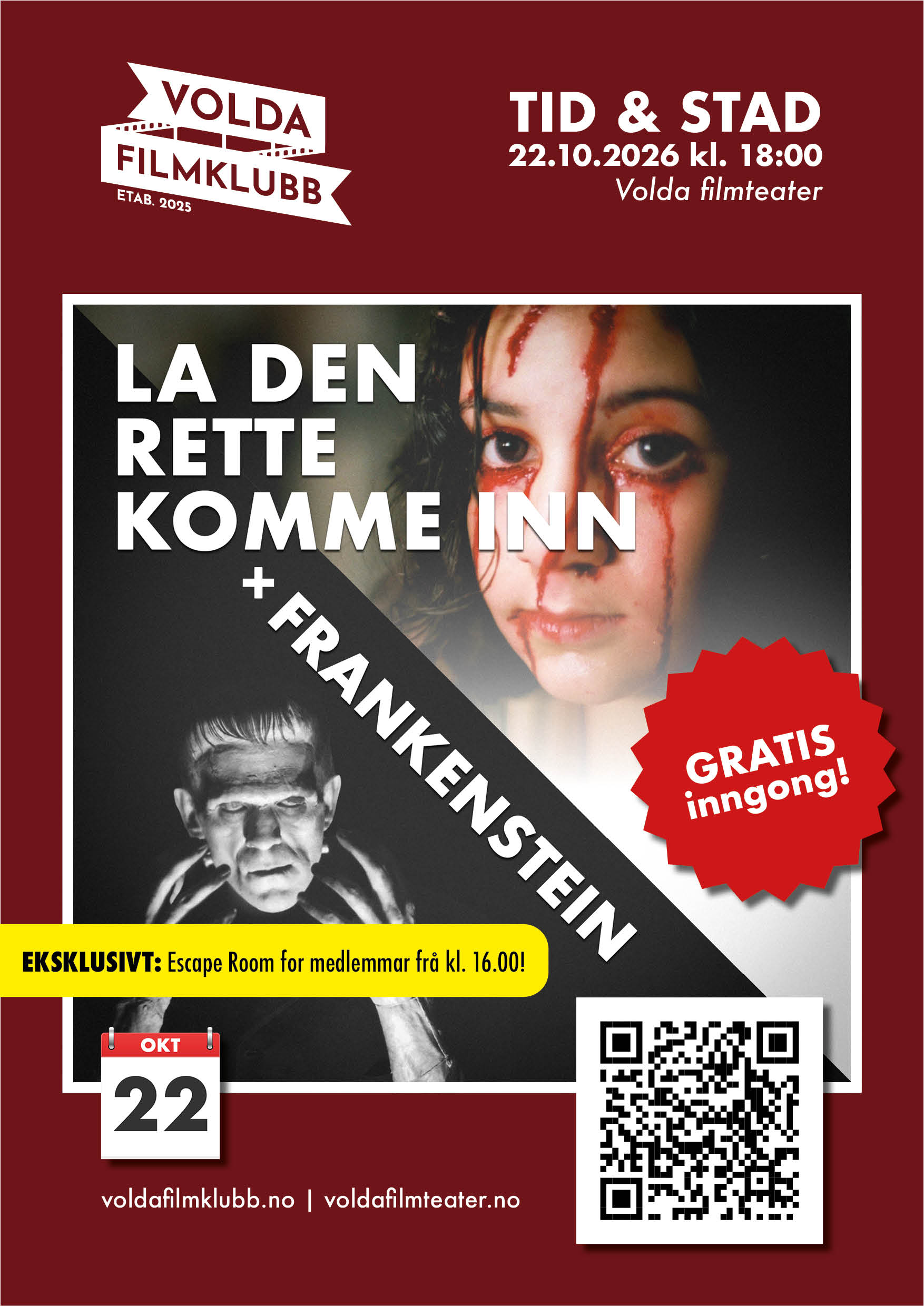 22.10.2026 La den rette komme inn (2008) + Frankenstein (1931)