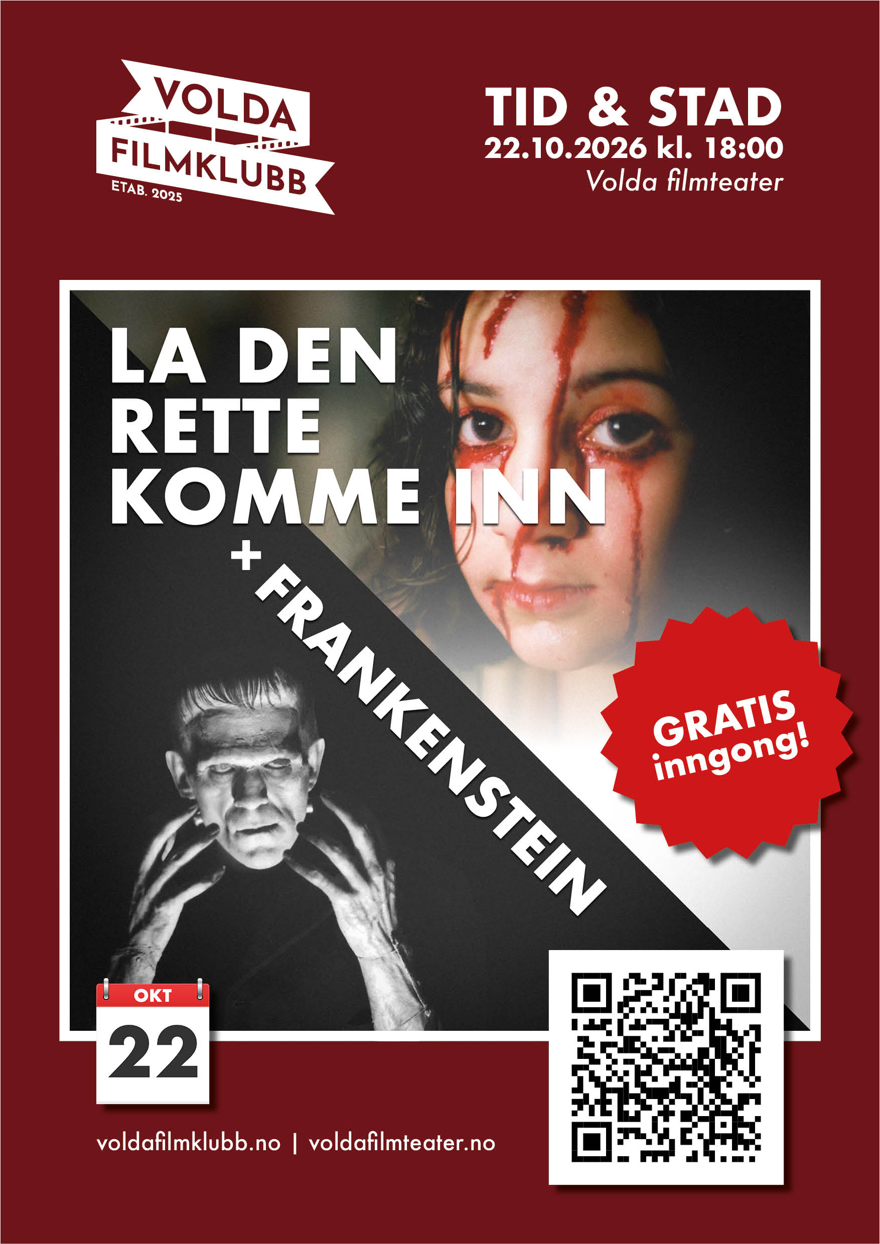 22.10.2026 La den rette komme inn (2008) + Frankenstein (1931)